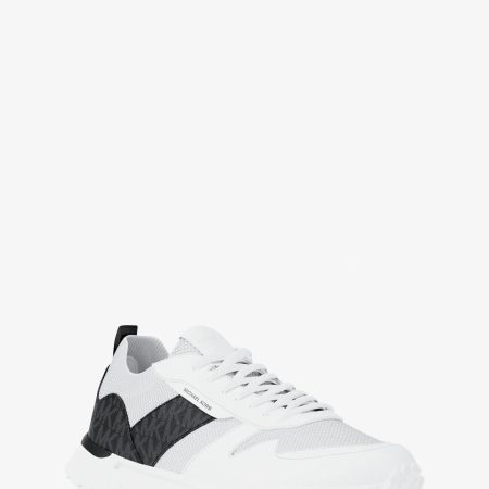 Michael Kors Dax Stretch Knit and Signature Logo Trainer - Preorder — Optic White Blk