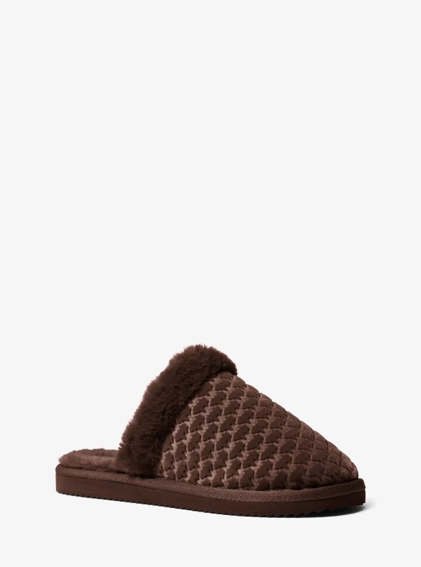 Michael Kors Liddy Logo Debossed Velvet and Faux Fur Slipper - Preorder