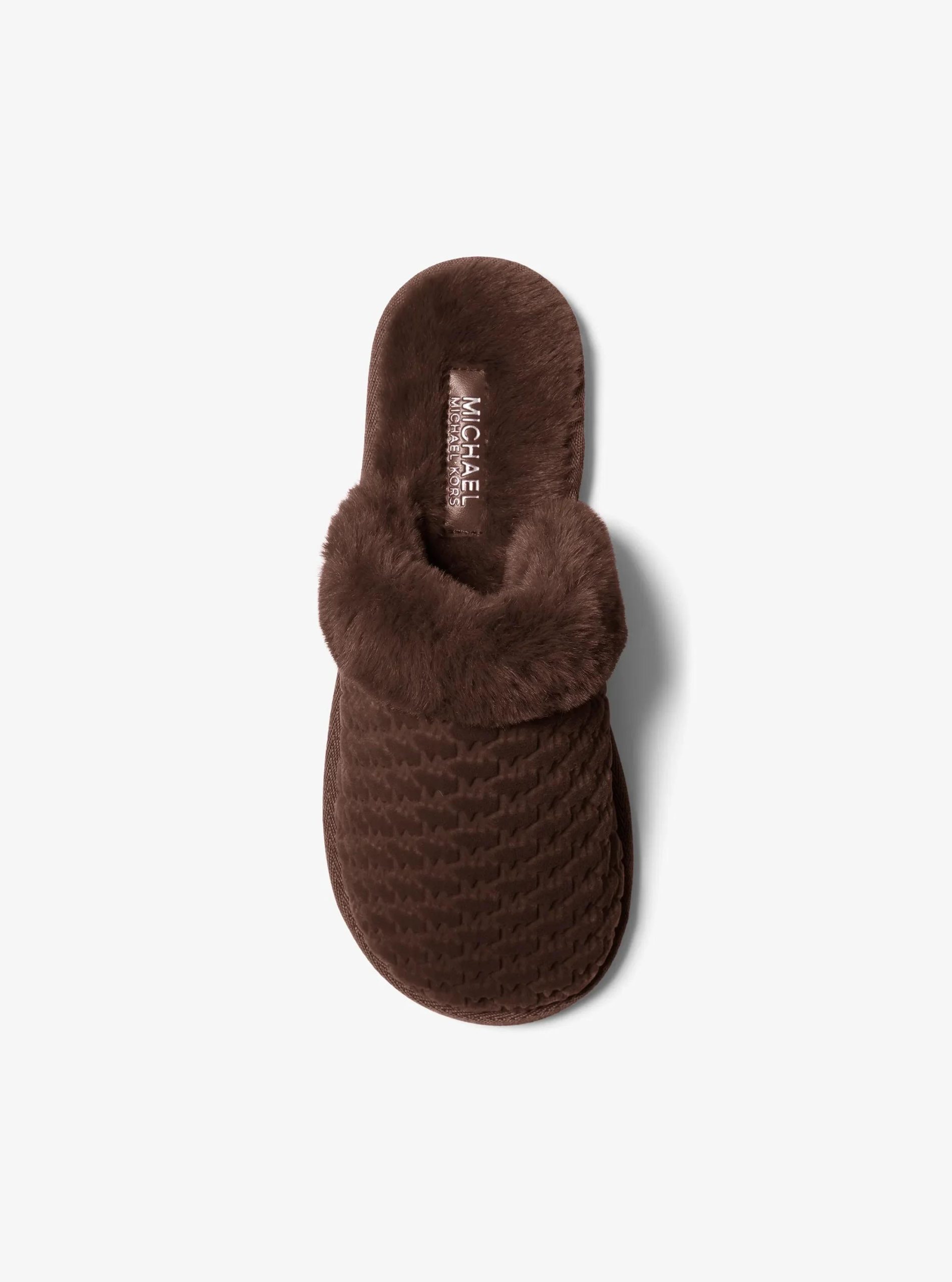 Michael Kors Liddy Logo Debossed Velvet and Faux Fur Slipper - Preorder