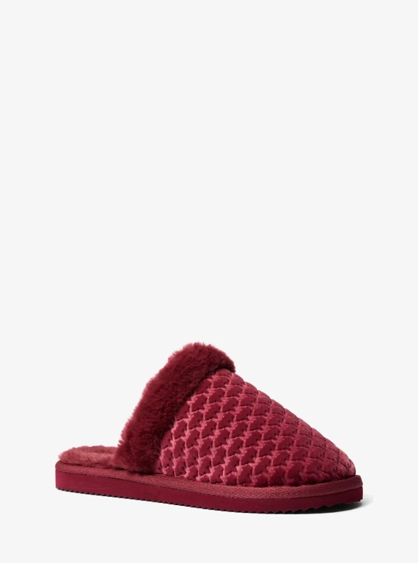 Michael Kors Liddy Logo Debossed Velvet and Faux Fur Slipper - Preorder