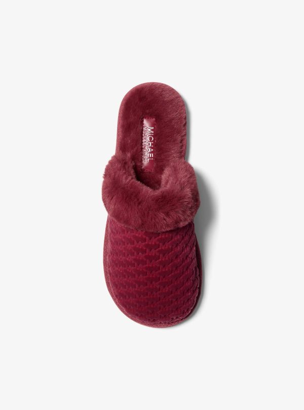 Michael Kors Liddy Logo Debossed Velvet and Faux Fur Slipper - Preorder