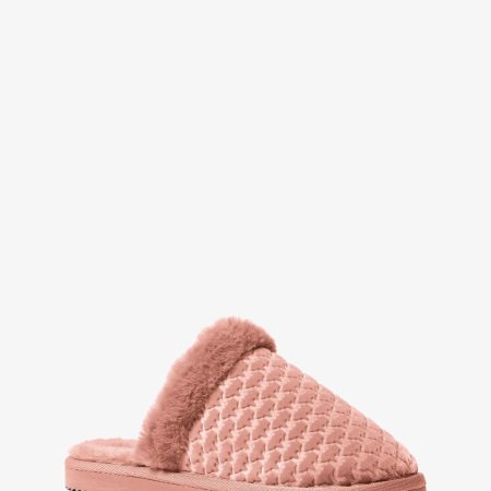 Michael Kors Liddy Logo Debossed Velvet and Faux Fur Slipper - Preorder — Powder Blush