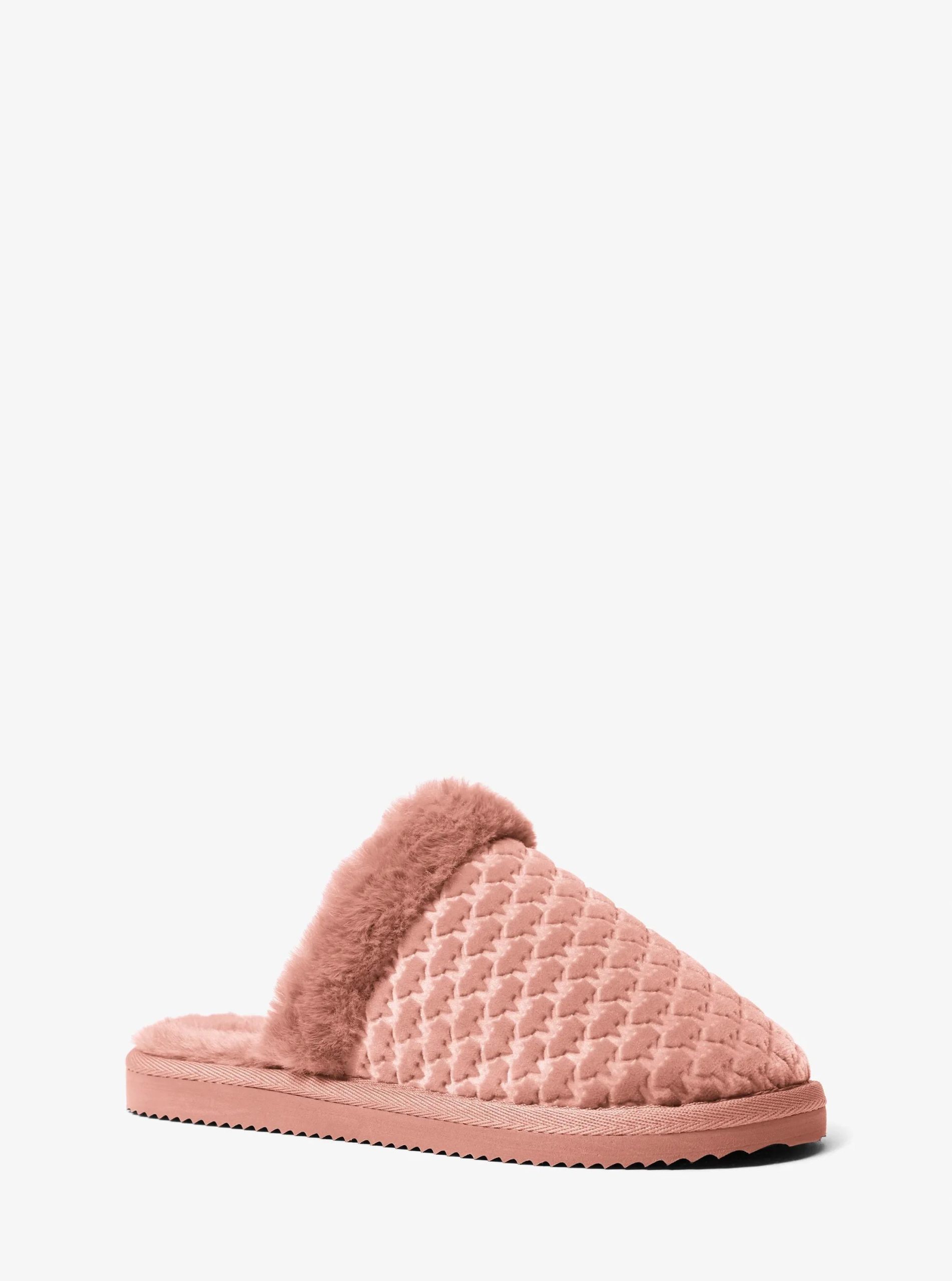 Michael Kors Liddy Logo Debossed Velvet and Faux Fur Slipper - Preorder