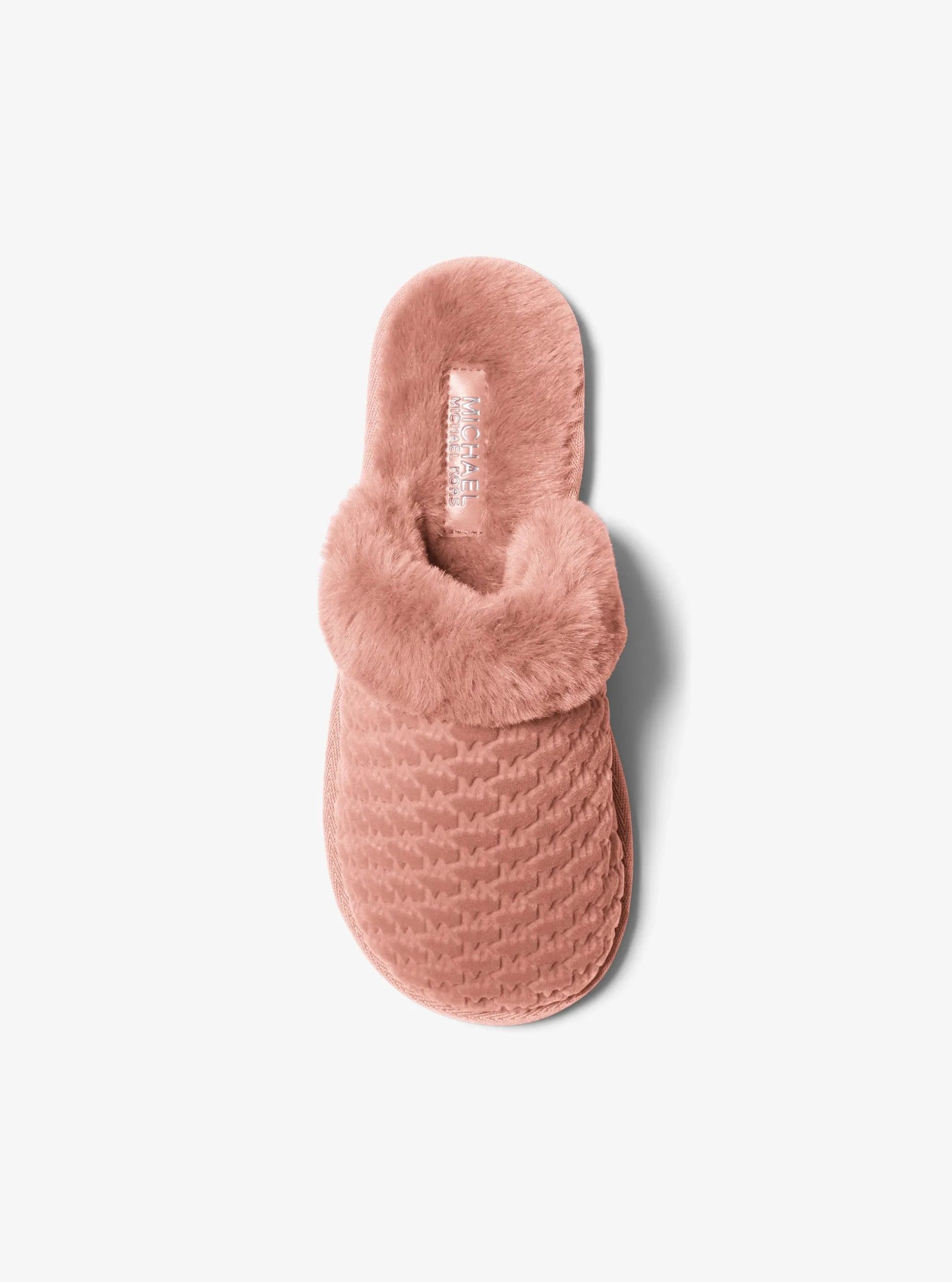 Michael Kors Liddy Logo Debossed Velvet and Faux Fur Slipper - Preorder