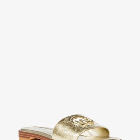 Michael Kors Carissa Crackled Metallic Slide Sandal - Preorder — Pale Gold