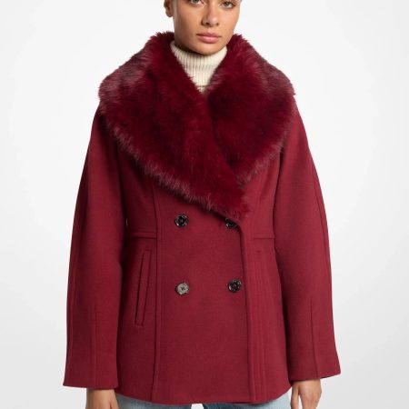 Michael Kors Faux Fur Collar Wool Blend Peacoat - Preorder — Maroon