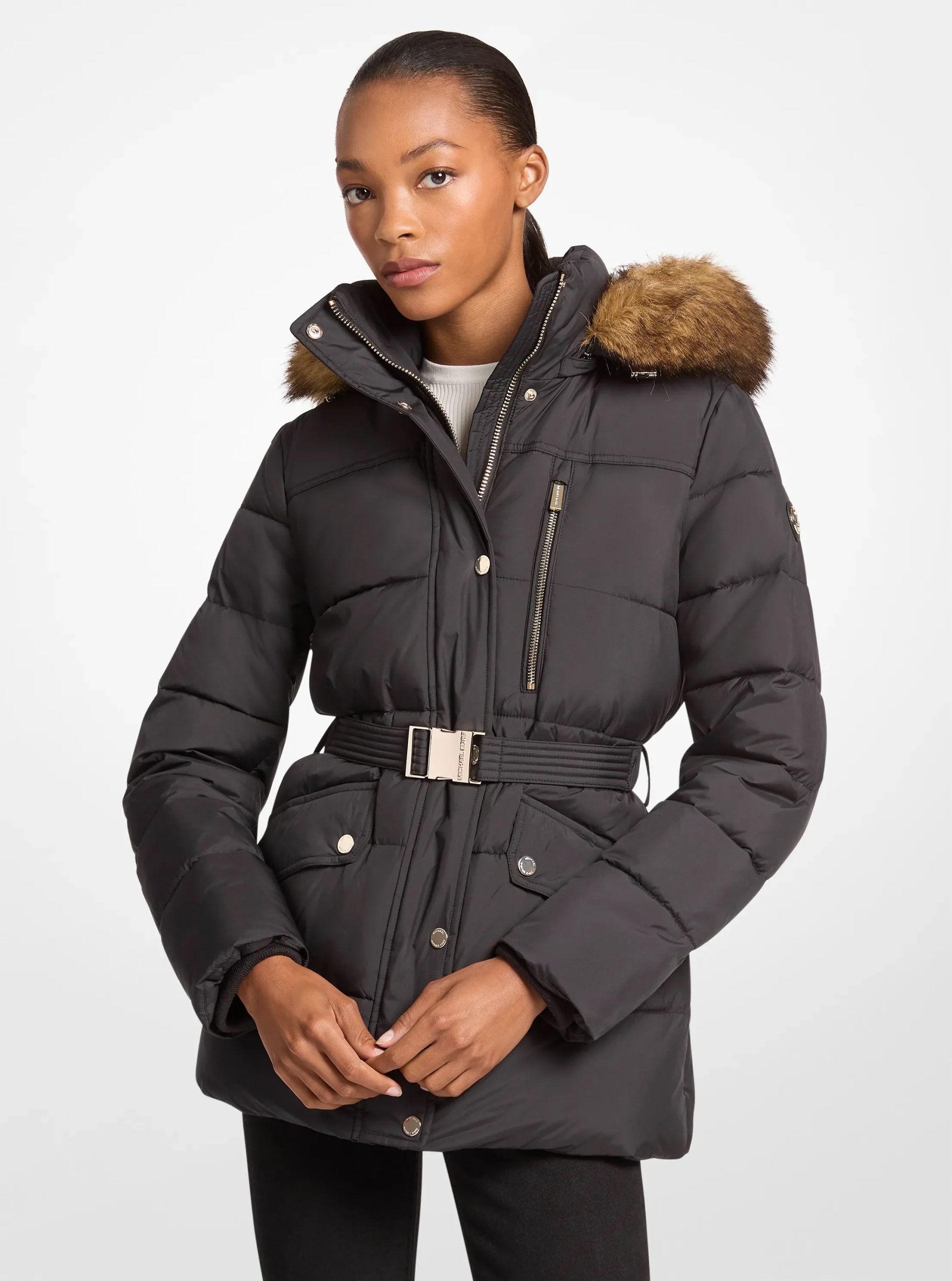 Michael Kors Faux Fur Trim Belted Puffer Jacket - Preorder