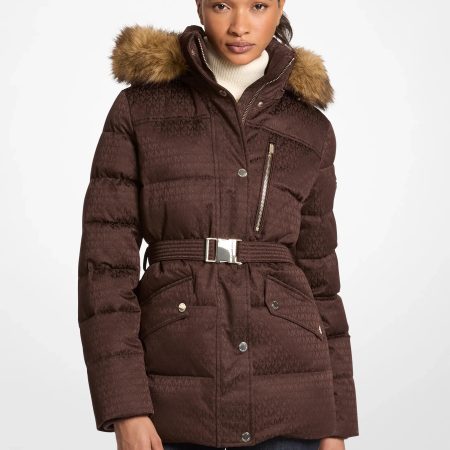 Michael Kors Faux Fur Trim Belted Puffer Jacket - Preorder — Chocolate Logo