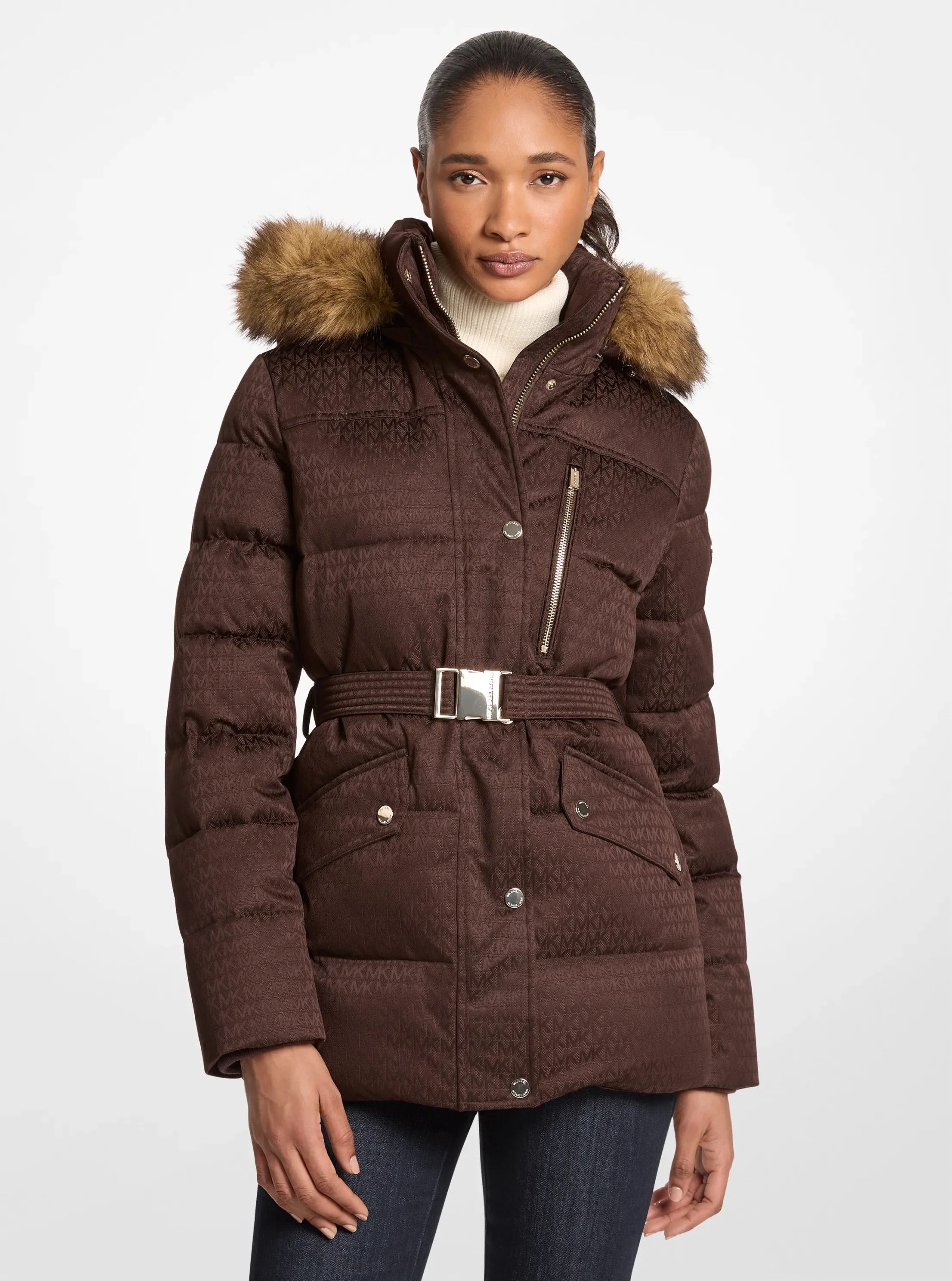 Michael Kors Faux Fur Trim Belted Puffer Jacket - Preorder