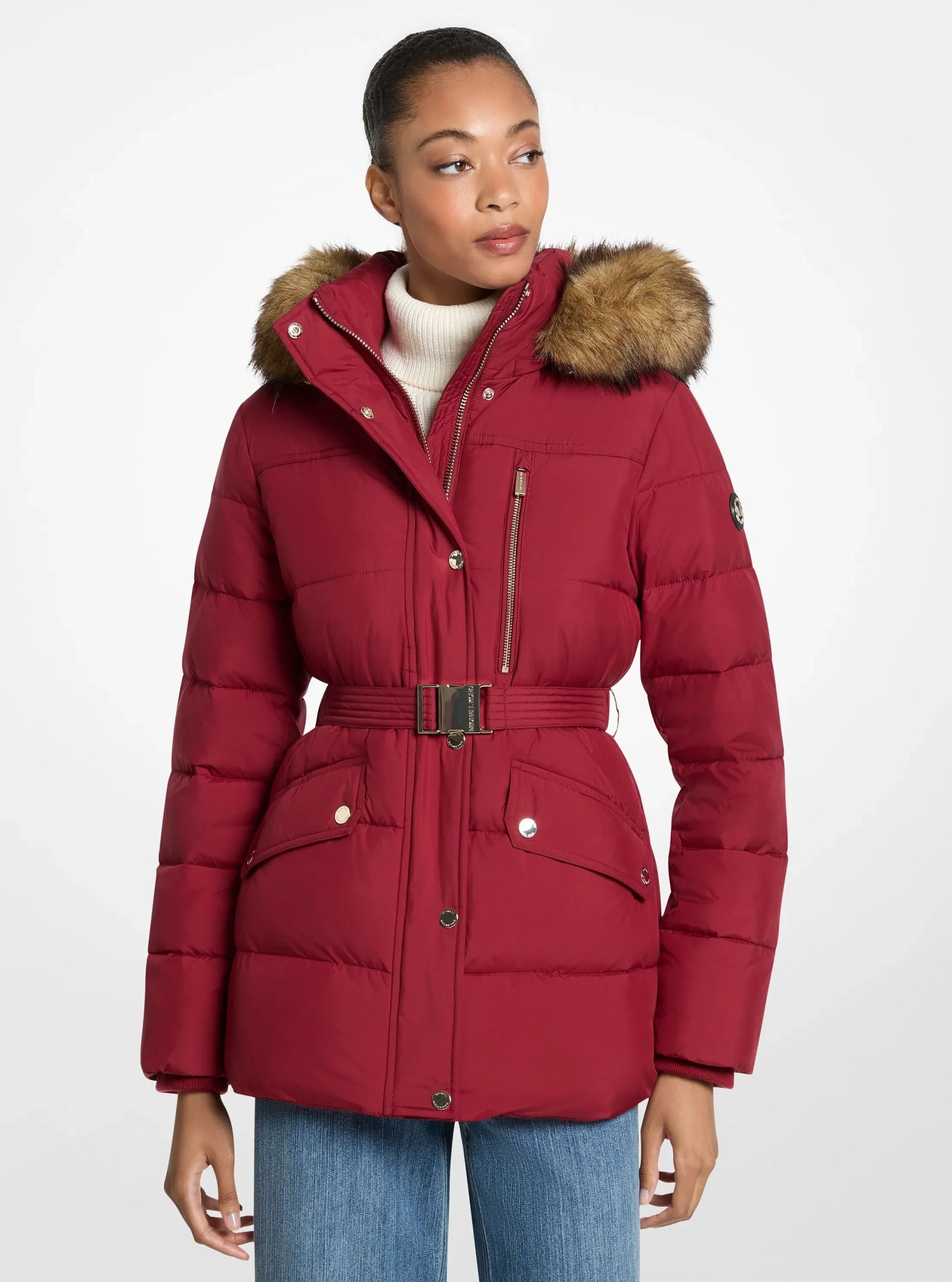 Michael Kors Faux Fur Trim Belted Puffer Jacket - Preorder