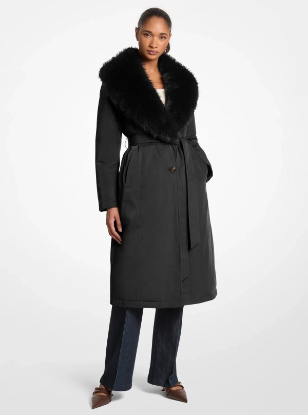 Michael Kors Faux Fur Collar Woven Belted Coat - Preorder