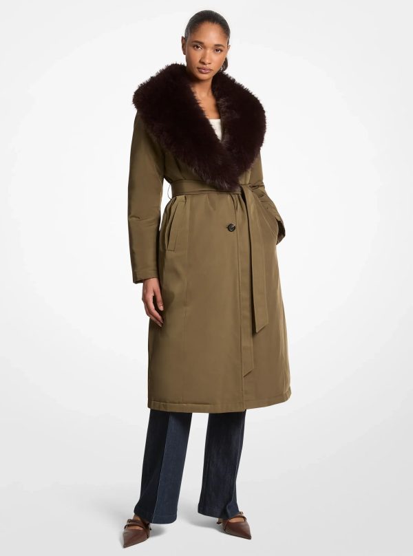 Michael Kors Faux Fur Collar Woven Belted Coat - Preorder