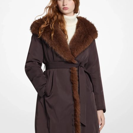 Michael Kors Faux Fur Trim Puffer Jacket - Preorder — Chocolate Dk Caramel