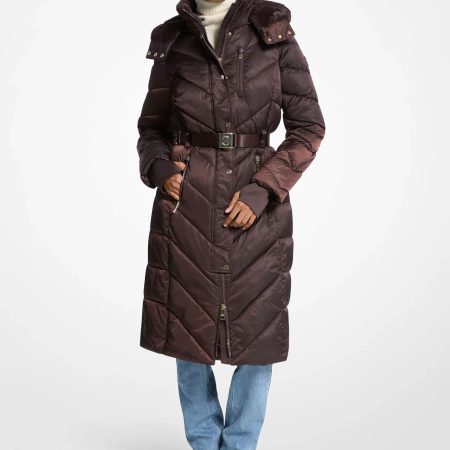 Michael Kors Faux Fur Trim Belted Puffer Coat - Preorder — Chocolate