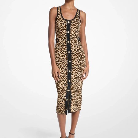 Michael Kors Leopard Print Stretch Viscose Midi Tank Dress - Preorder — Pale Butterscotch