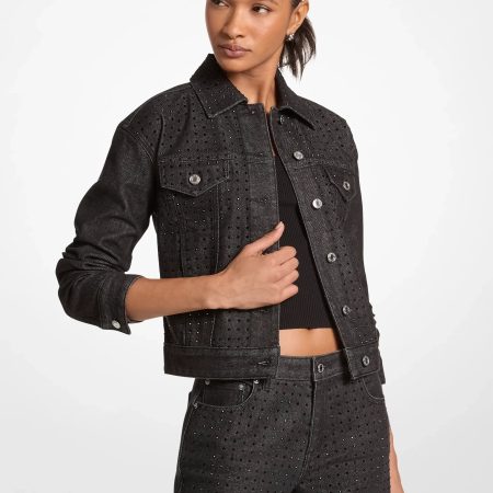 Michael Kors Studded Stretch Denim Jacket - Preorder — Black Rinse