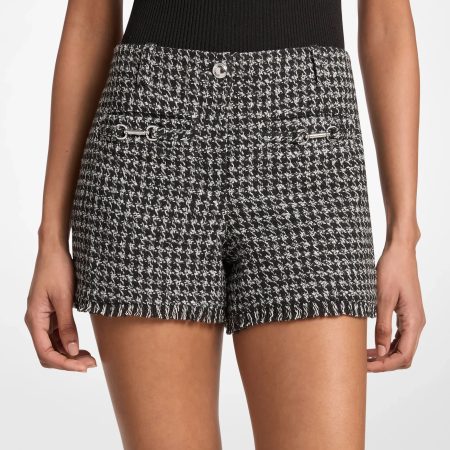 Michael Kors Houndstooth Jacquard Frayed Shorts - Preorder — Black