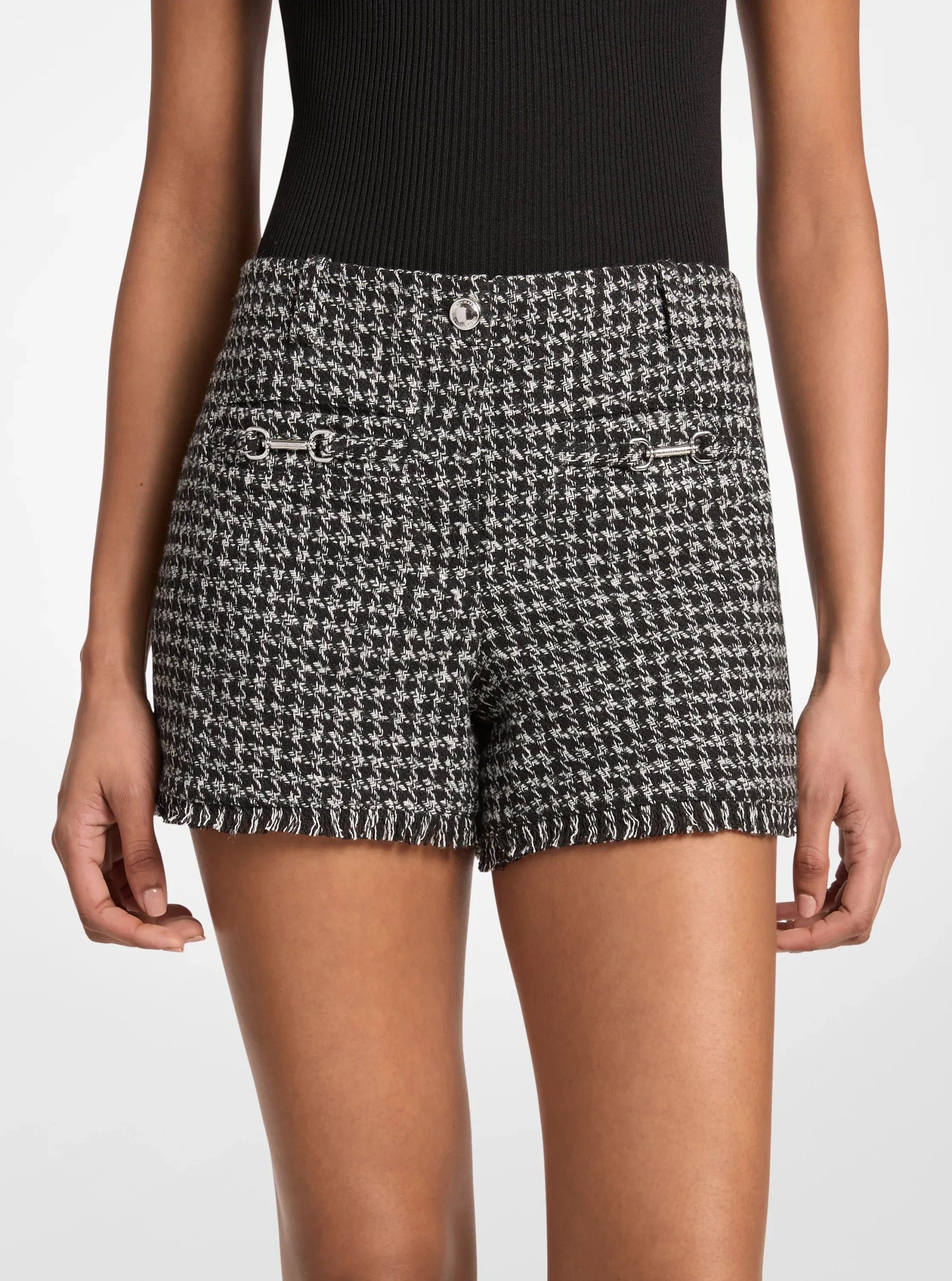 Michael Kors Houndstooth Jacquard Frayed Shorts - Preorder