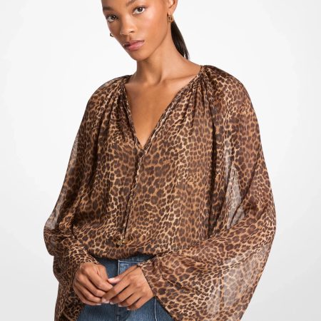 Michael Kors Leopard Print Woven Top - Preorder — Dark Camel