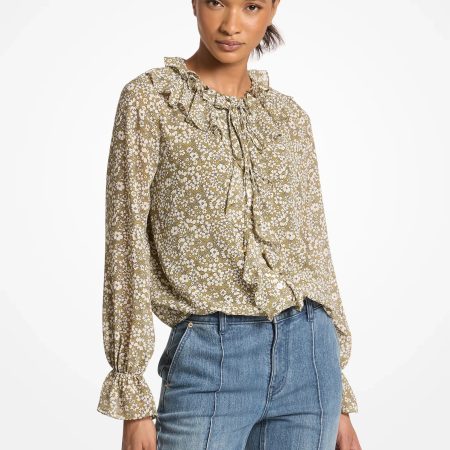 Michael Kors Floral Print Georgette Ruffle Blouse - Preorder — Oregano