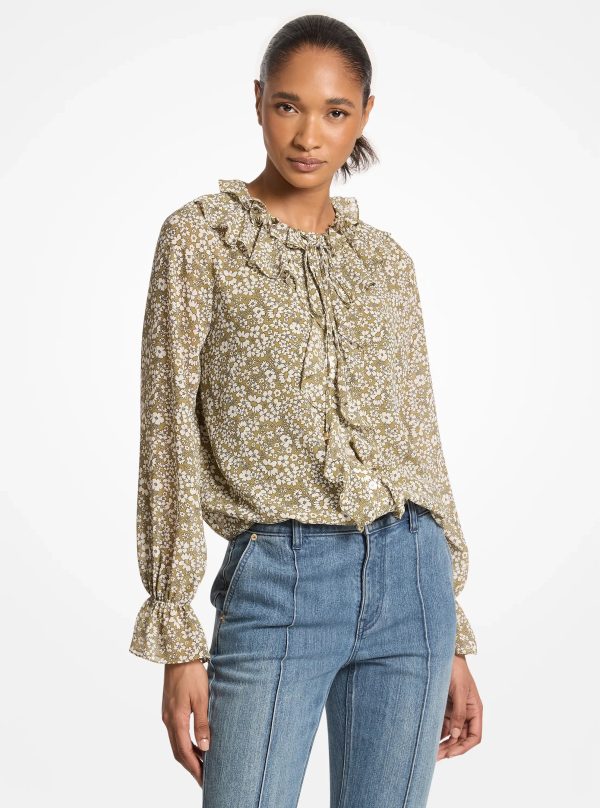 Michael Kors Floral Print Georgette Ruffle Blouse - Preorder