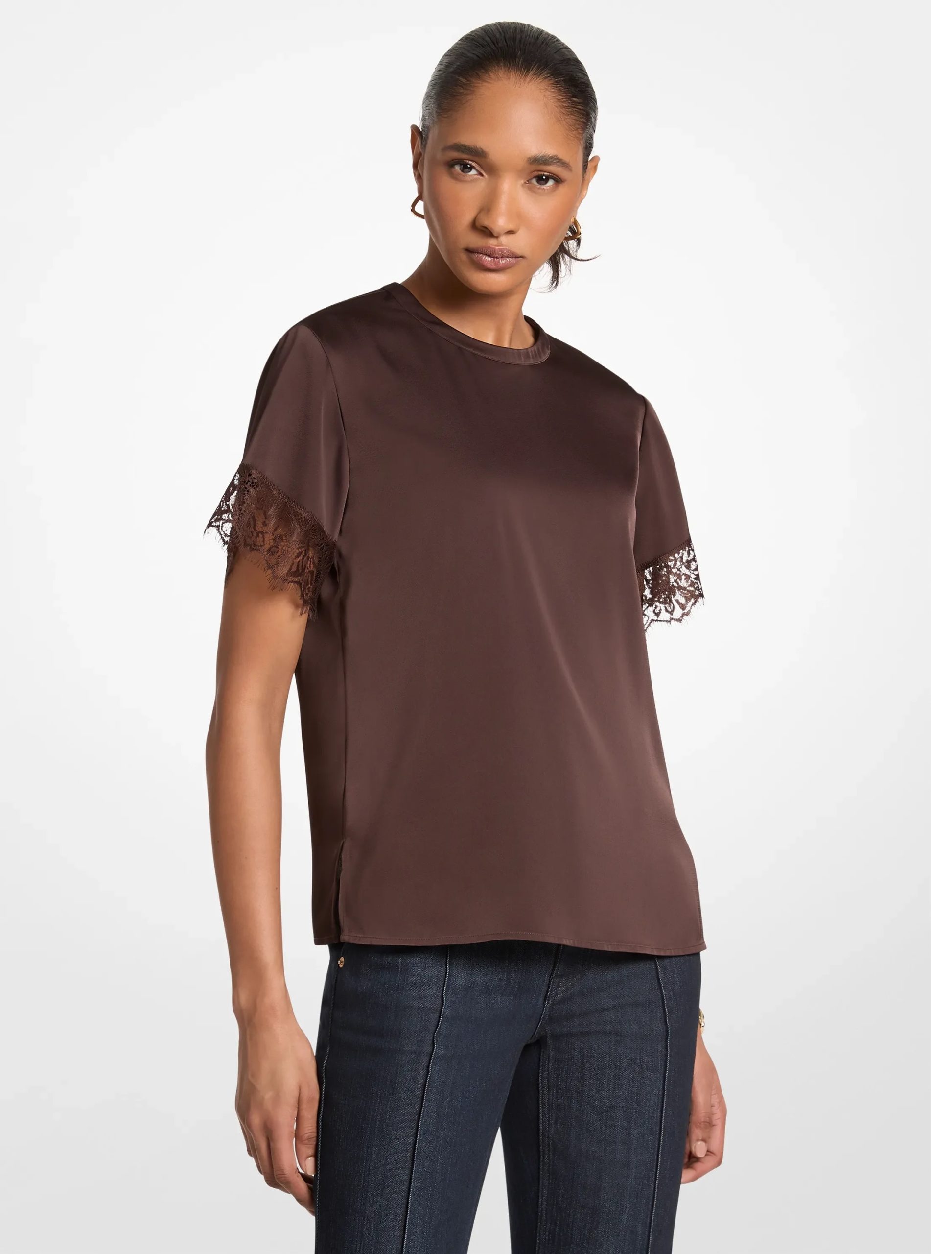 Michael Kors Satin Lace Trim Shirt - Preorder