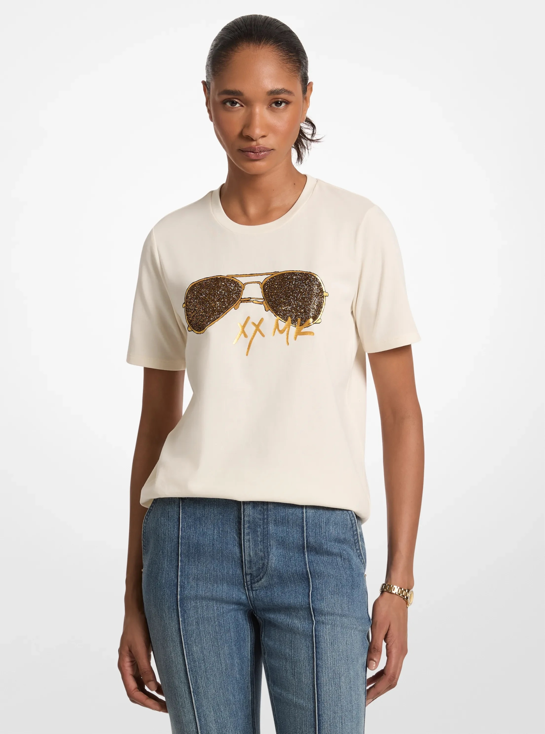 Michael Kors Embellished Printed Cotton Jersey T-Shirt - Preorder