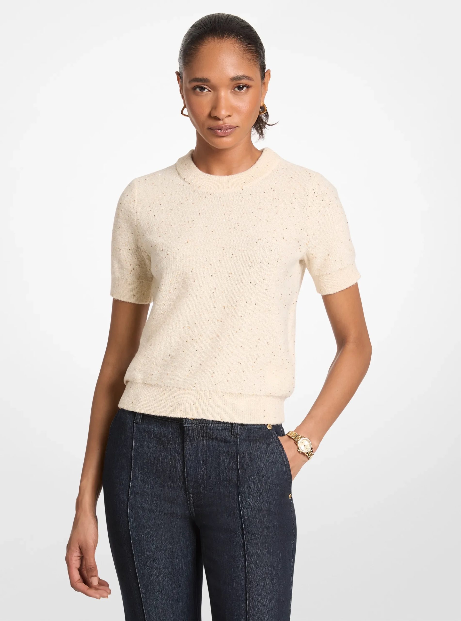 Michael Kors Embellished Knit Short-Sleeve Sweater - Preorder
