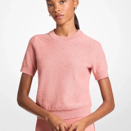 Michael Kors Embellished Knit Short-Sleeve Sweater - Preorder — Sunset Rose