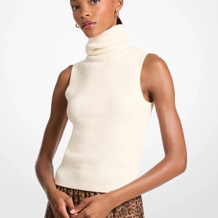 Michael Kors Cotton Blend Sleeveless Turtleneck - Preorder — Bone