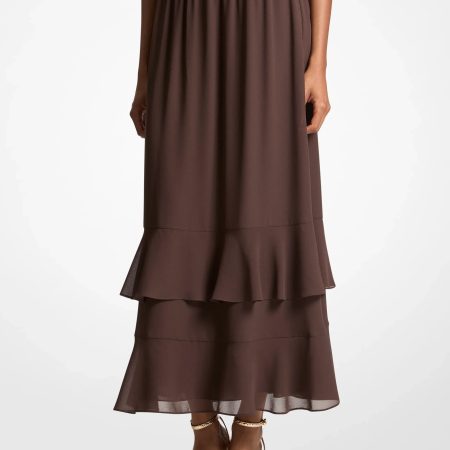 Michael Kors Georgette Tiered Maxi Skirt - Preorder — Chocolate