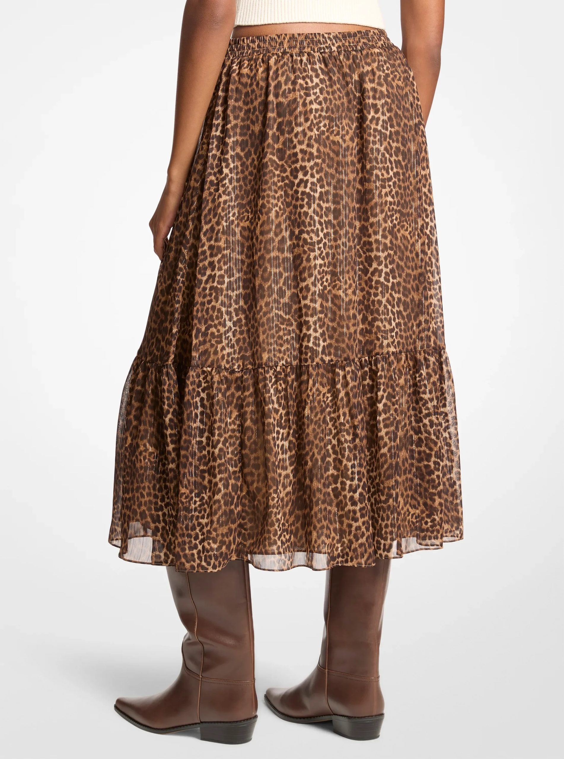 Michael Kors Leopard Print Tiered Midi Skirt - Preorder - Image 2