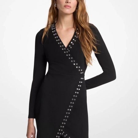 Michael Kors Studded Long-Sleeve Wrap Dress - Preorder — Black