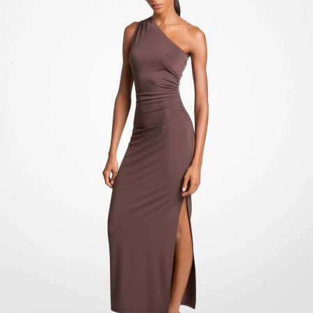 Michael Kors Stretch Matte Jersey One-Shoulder Maxi Dress - Preorder — Chocolate