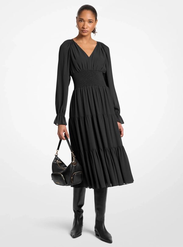Michael Kors Smocked Georgette Midi Dress - Preorder