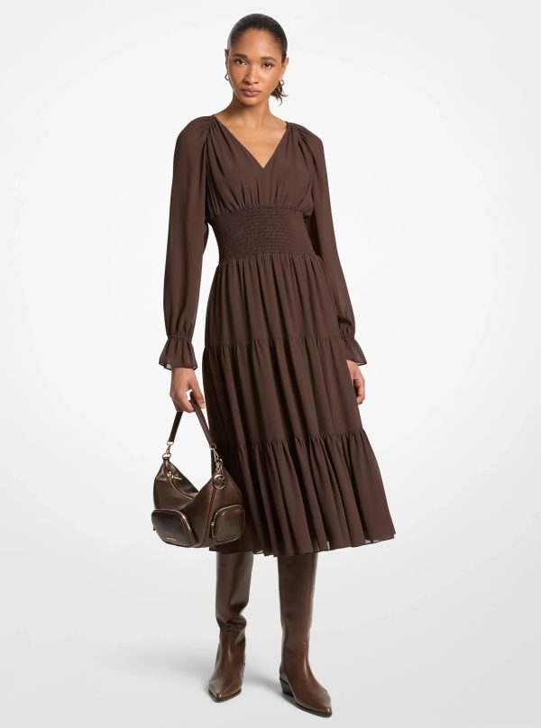 Michael Kors Smocked Georgette Midi Dress - Preorder