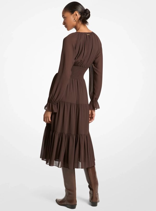 Michael Kors Smocked Georgette Midi Dress - Preorder