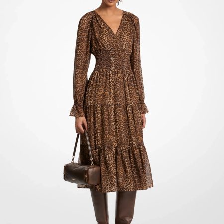 Michael Kors Leopard Print Georgette Midi Dress - Preorder — Dark Camel