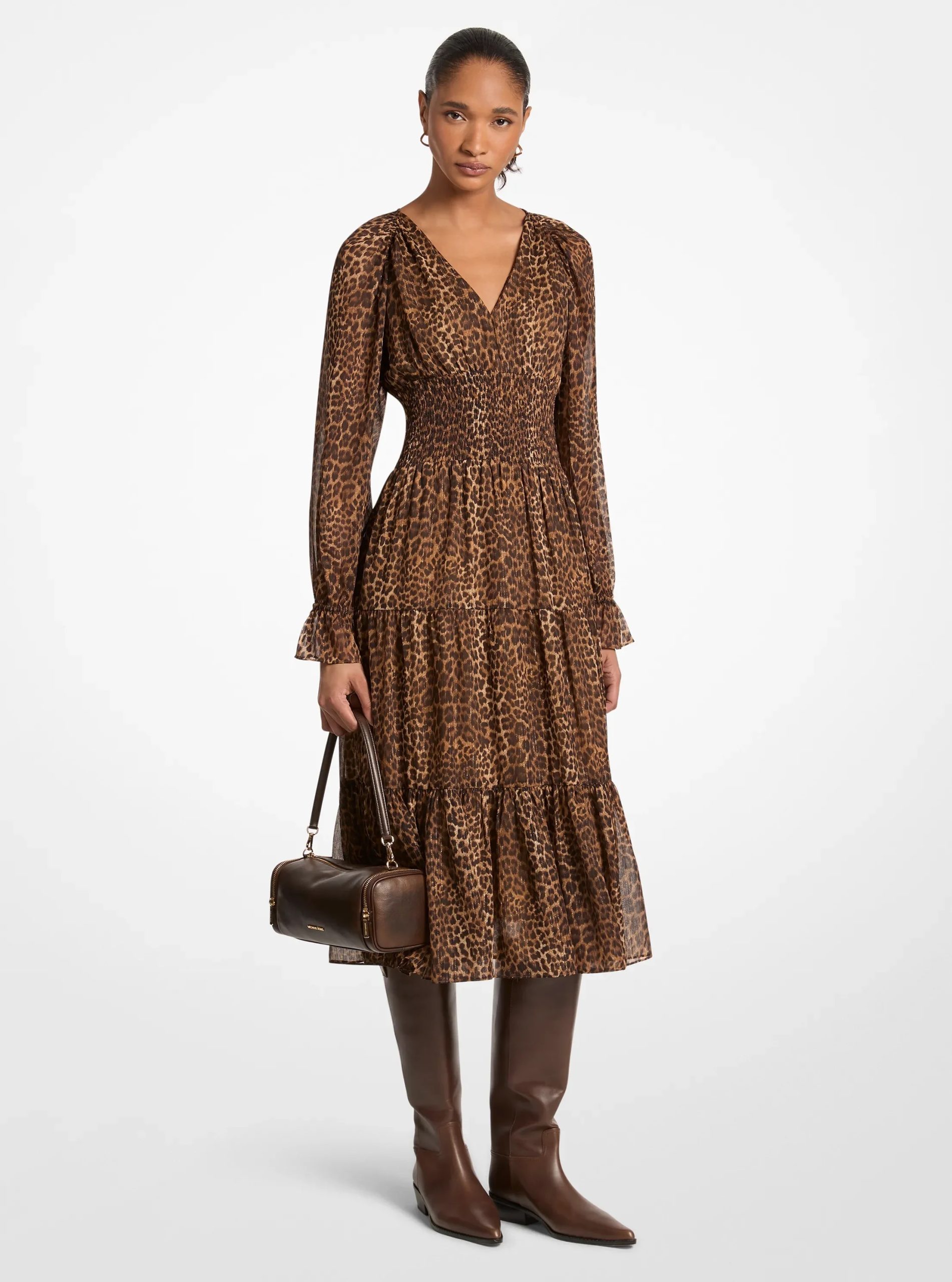 Michael Kors Leopard Print Georgette Midi Dress - Preorder