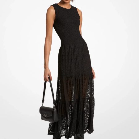 Michael Kors Stretch Floral Lace Maxi Dress - Preorder — Black