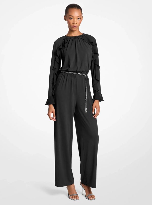 Michael Kors Ruffled Stretch Matte Jersey Belted Jumpsuit - Preorder