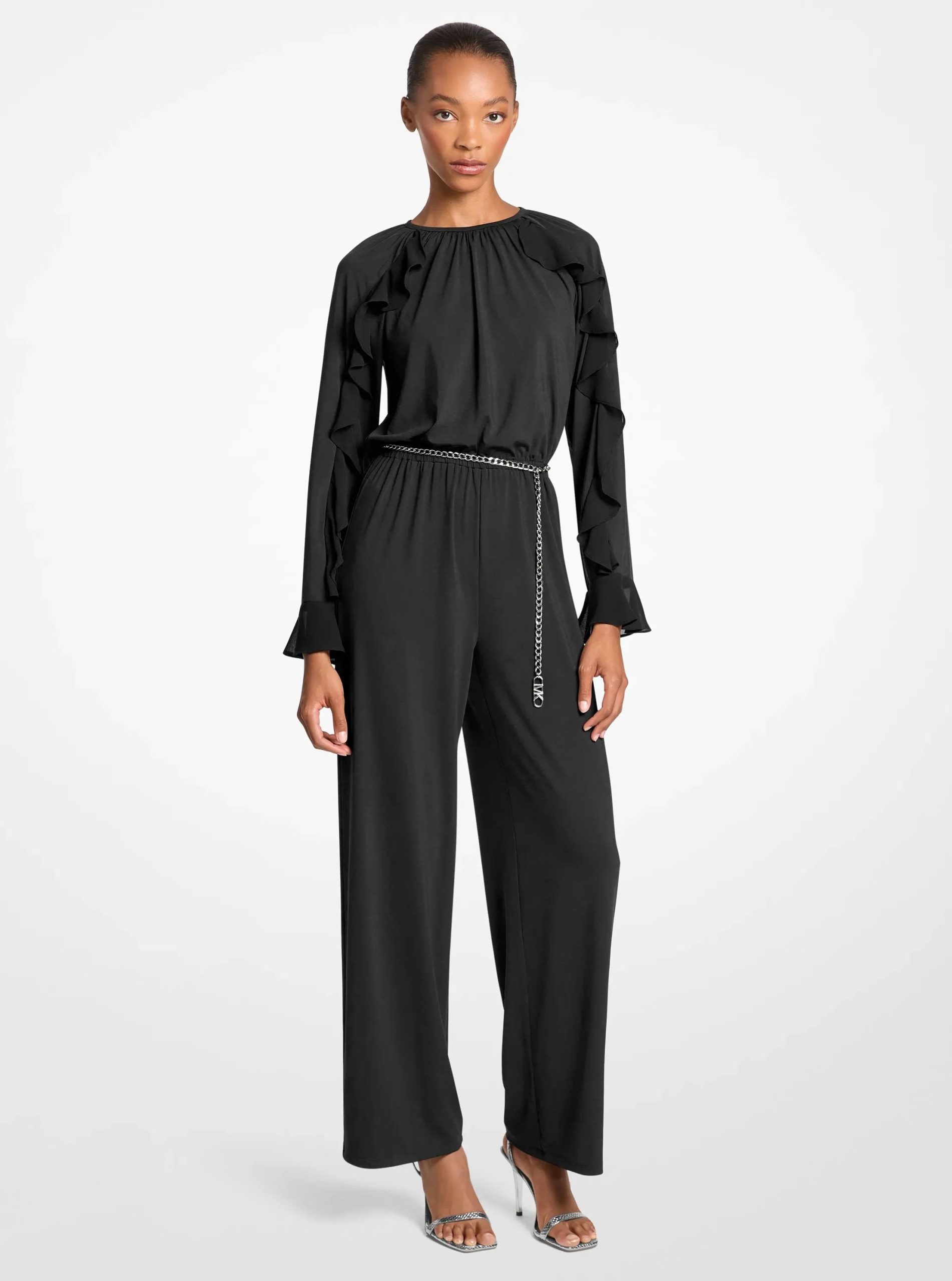 Michael Kors Ruffled Stretch Matte Jersey Belted Jumpsuit - Preorder