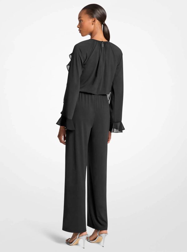 Michael Kors Ruffled Stretch Matte Jersey Belted Jumpsuit - Preorder