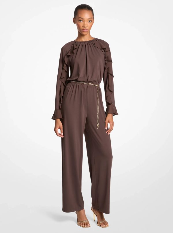 Michael Kors Ruffled Stretch Matte Jersey Belted Jumpsuit - Preorder