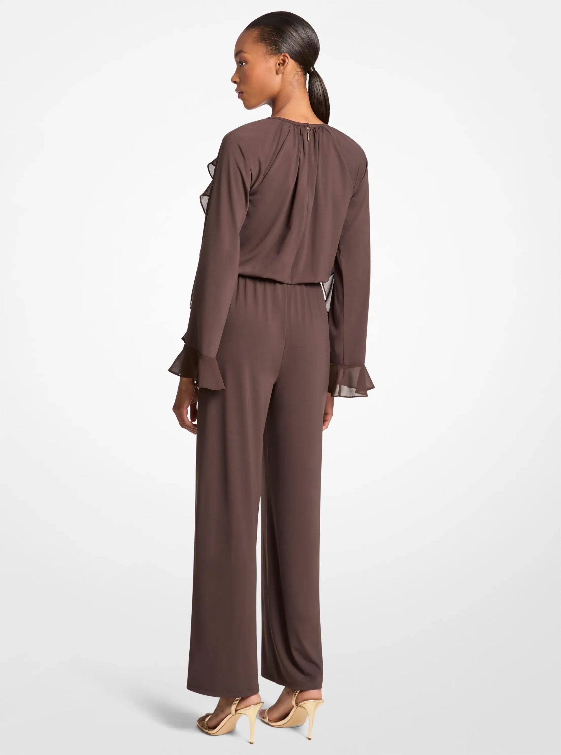 Michael Kors Ruffled Stretch Matte Jersey Belted Jumpsuit - Preorder