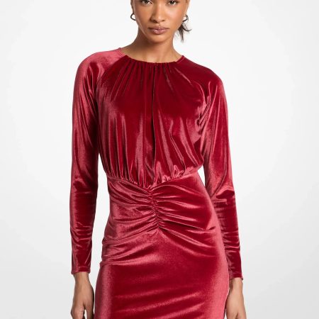 Michael Kors Ruched Velvet Mini Dress - Preorder — Maroon