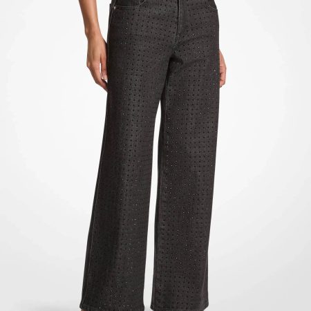Michael Kors Studded Stretch Denim Wide-Leg Jeans - Preorder — Black Rinse