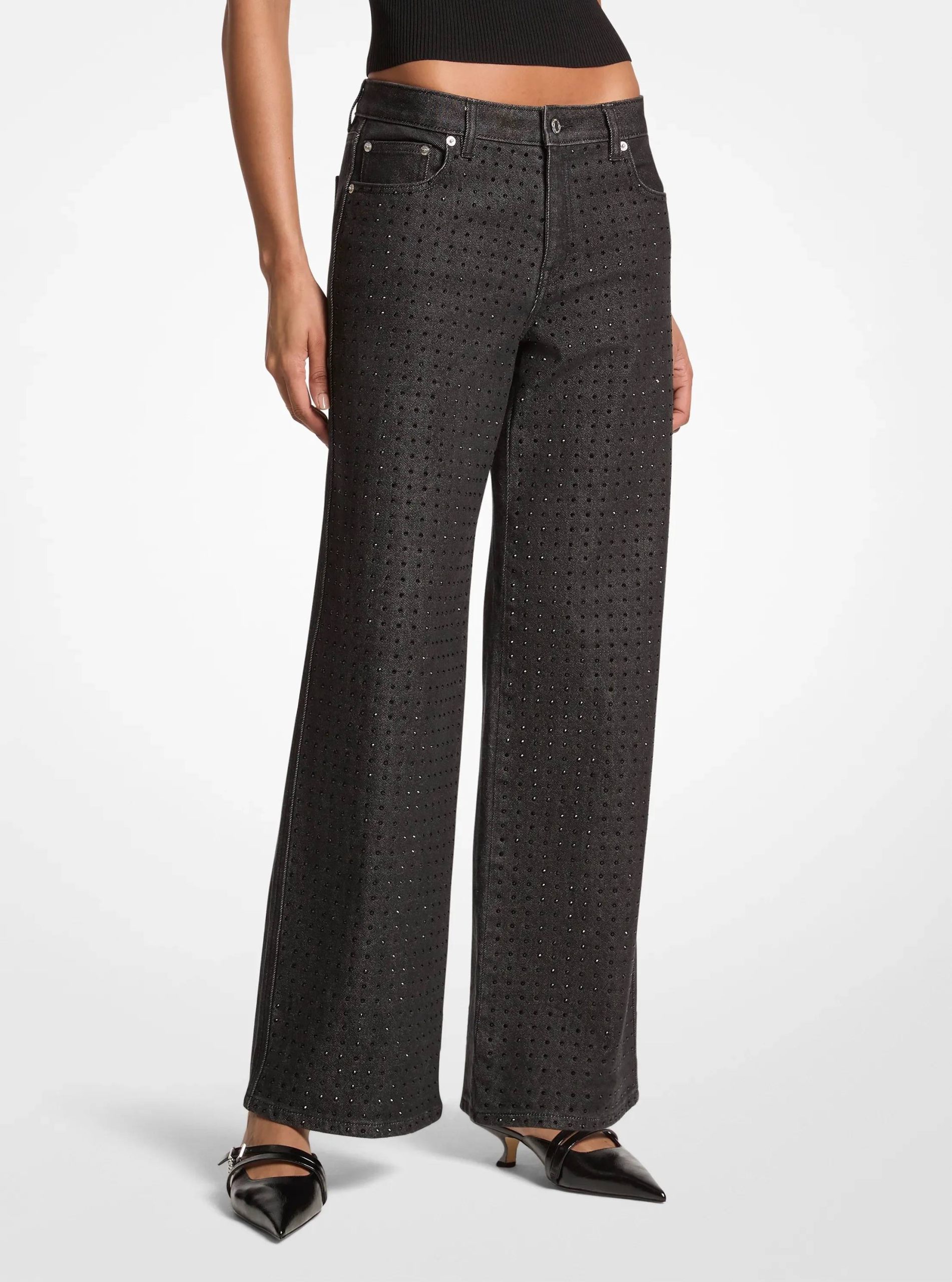 Michael Kors Studded Stretch Denim Wide-Leg Jeans - Preorder
