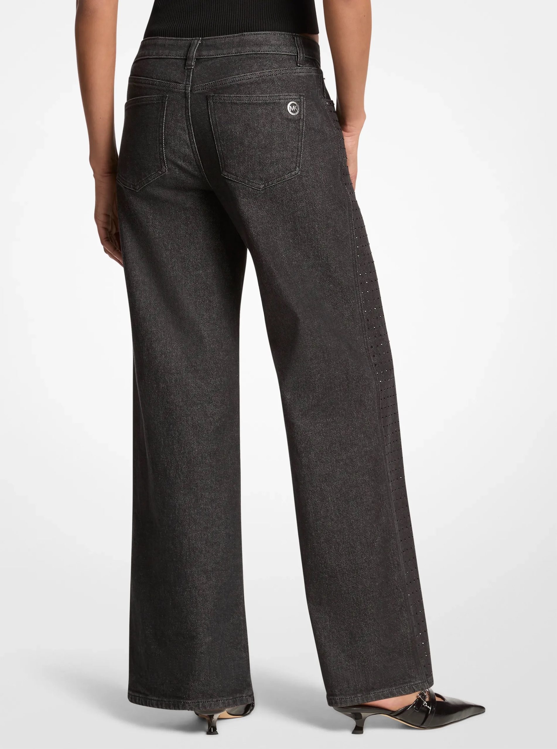 Michael Kors Studded Stretch Denim Wide-Leg Jeans - Preorder