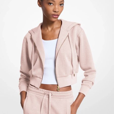 Michael Kors Logo Jacquard Charm Jacquard Cropped Zip-Up Hoodie - Preorder — Powder Blush